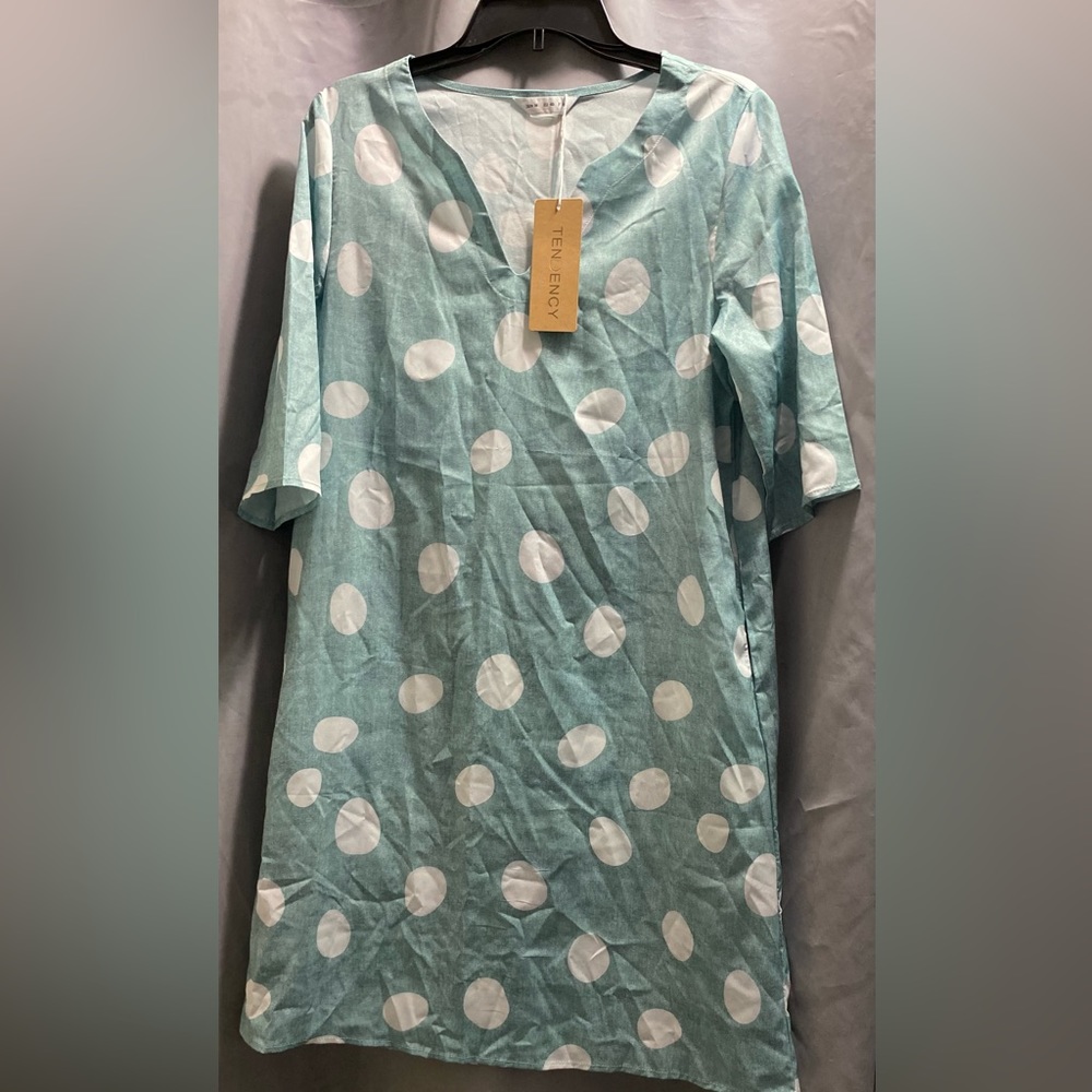 Tendency NWT dress light blue with white polka dots